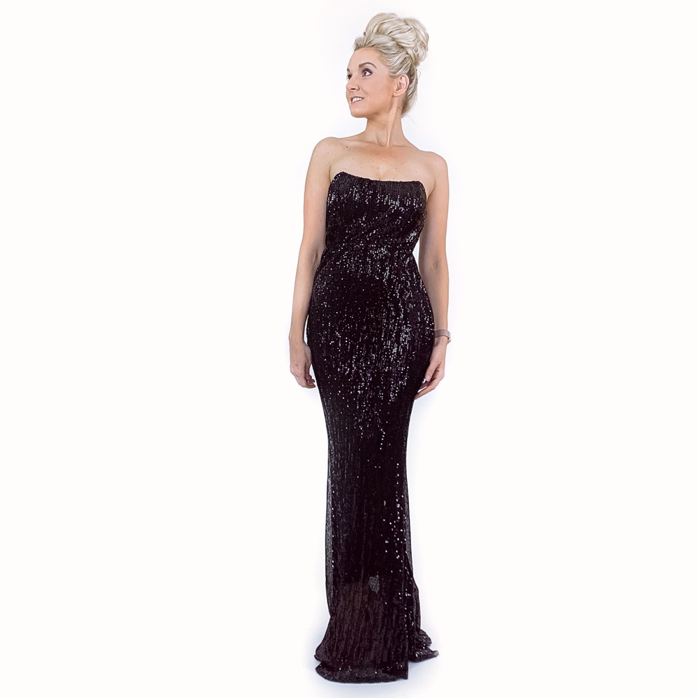 Black Sequin Fitted Pageant Prom Homecoming Dress - Picture 6 of 8